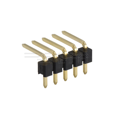 Pitch 2.54mm 90° 单排 DIP 单塑排针 弯平面 PC :6.0MM 05Pin 黑色 镀全金G/F